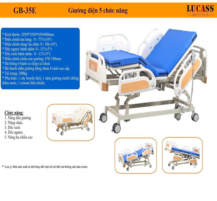 Tổng quan giường y tế điện 5 chức năng Lucass GB-35E