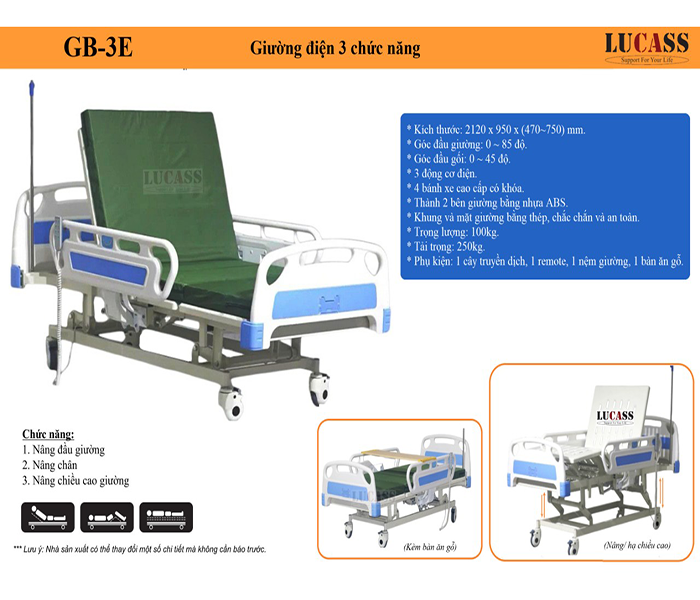 Tổng quan giường y tế điện 3 chức năng Lucass GB-3E