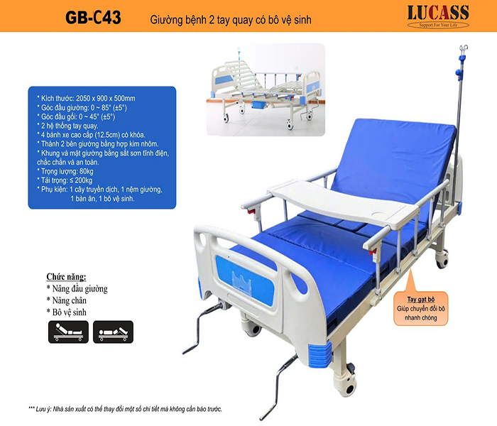Tổng quan giường y tế có bô vệ sinh Lucass GB-C43