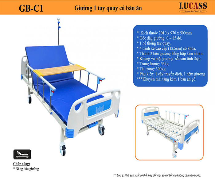 Tổng quan giường y tế 1 tay quay Lucass GB-C1