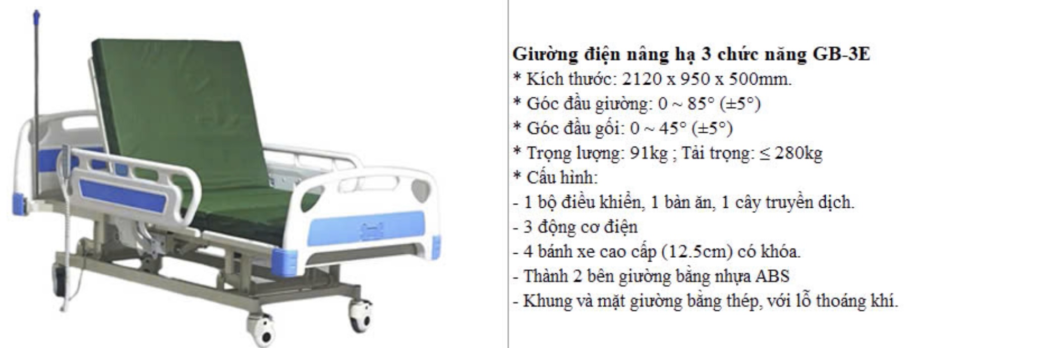 Giường Y Tế điện ba chức năng Lucass GB-3E