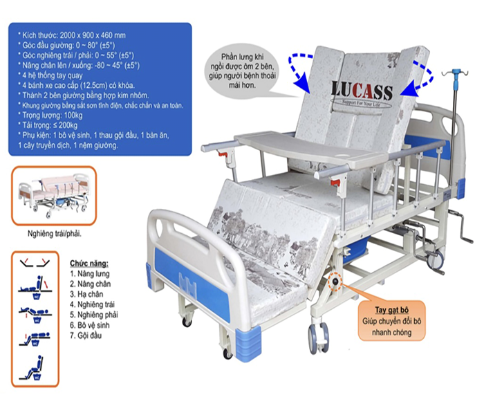 Tổng quan giường y tế 4 tay quay Lucass GB-C41
